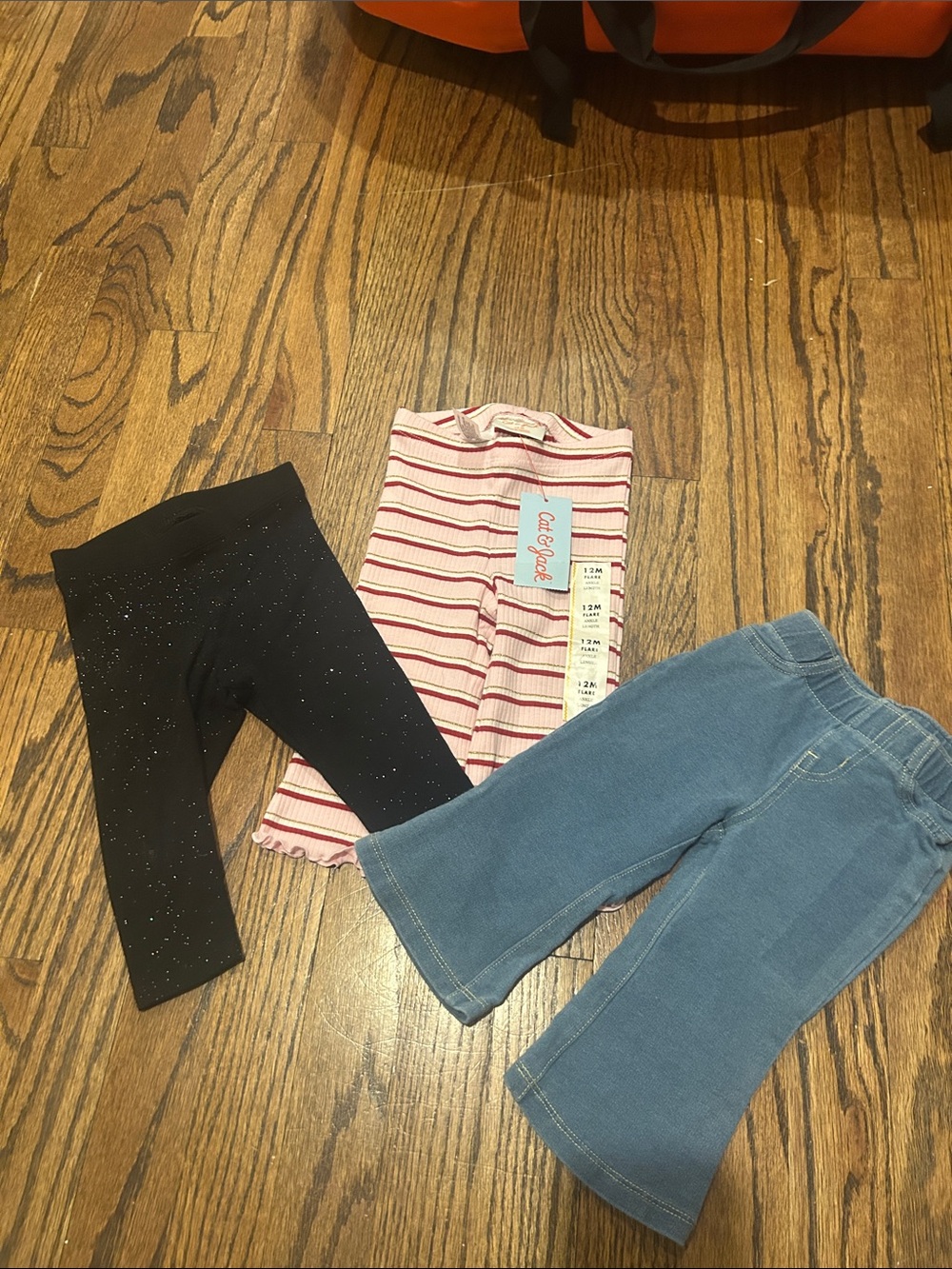 Cat & Jack Pink and White Striped Knit Leggings with Ruffle Hem - Girls